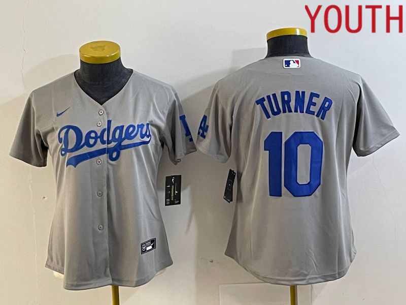 Youth Los Angeles Dodgers #10 Turner Grey Nike Game MLB Jersey style 3